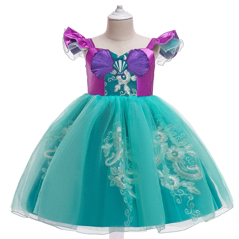 Fluffy Mermaid Cosplay Dress For Girls Children Costume Perform Girl Pattern Clothes Party Princess Dresses Birthday Clothing