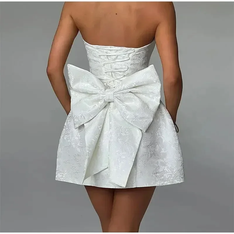 فساتين عيد ميلاد بفيونكة ثلاثية الأبعاد من الخلف فستان نسائي مثير بدون أكتاف للحفلات الراقصة أنيق للسيدات فستان قصير للحفلات والنوادي #3