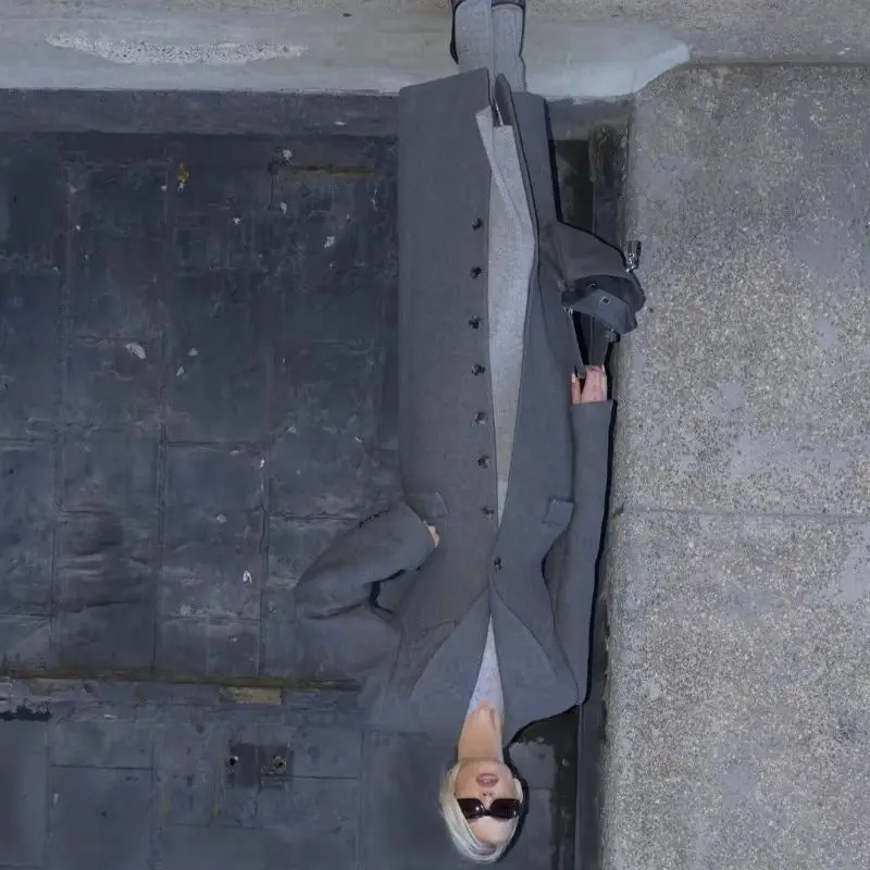 

Stylish Simple Solid Color Women's Long Button Coat Jacket Double-breasted Winter Advanced Comfortable Warm Casual Coat