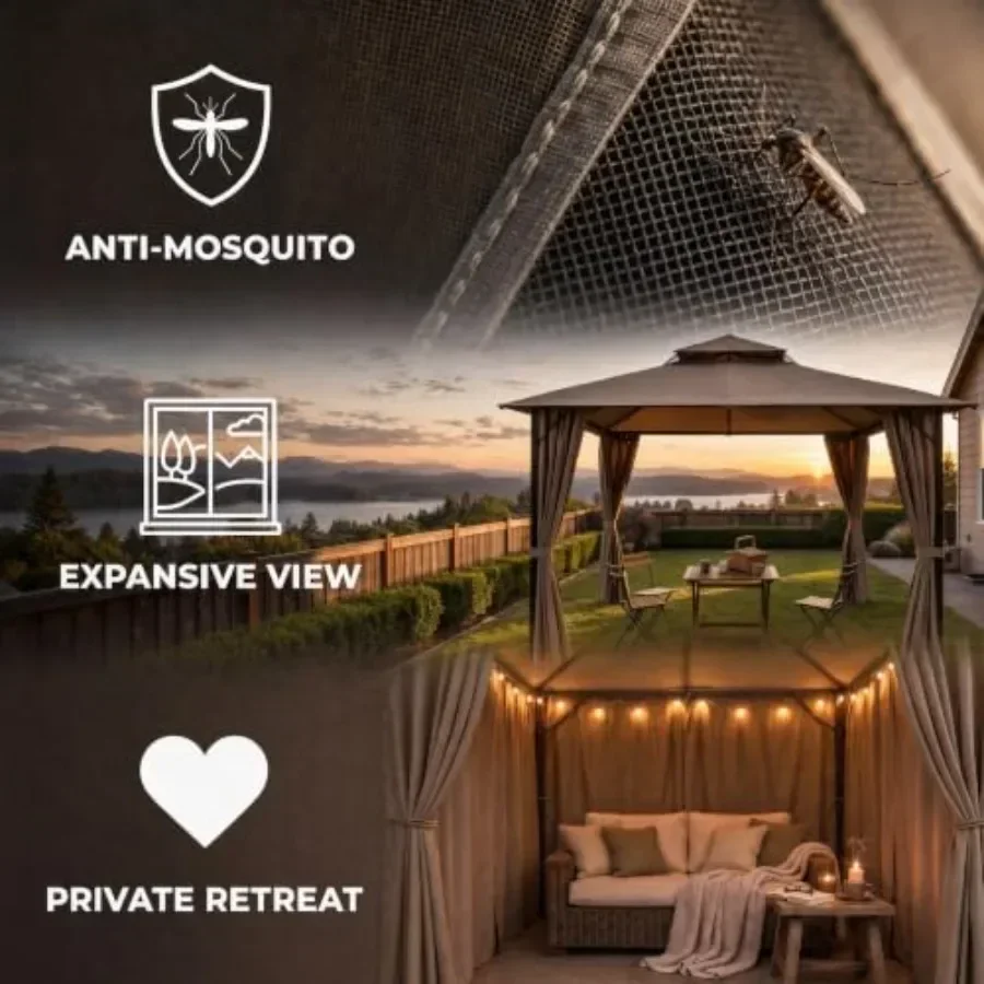 Gazebo Eavy Duty Gazebos with Improved Curtains Outdoor Double Roof Patio with Metal Steel Frame Outdoor Canopy for Patio, Deck