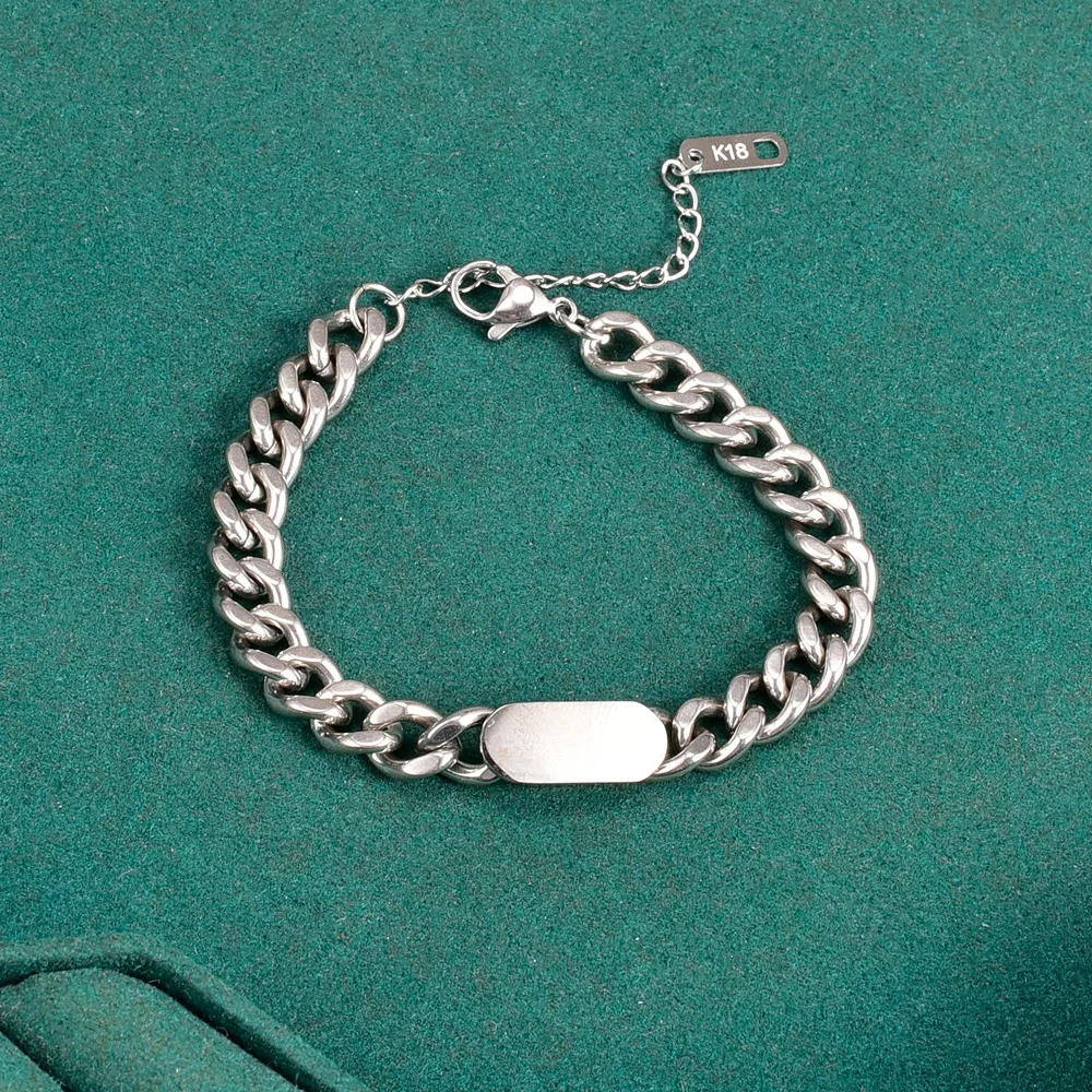 S25 مصنع الجملة الذهبي مستطيلة العلامة التجارية سلسلة سميكة المرأة تصميم قصير سوار الفولاذ المقاوم للصدأ بسيط #3