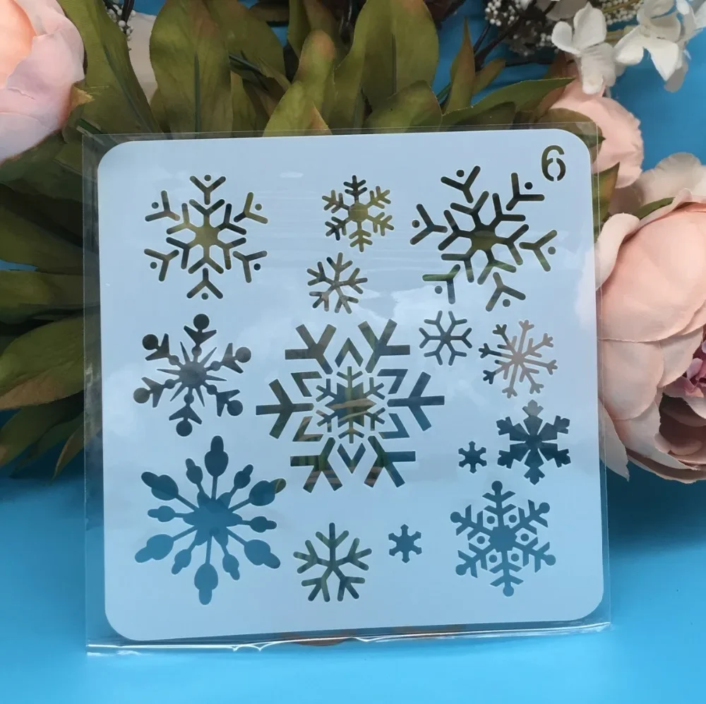 8 ชิ้น/เซ็ต 5 นิ้ว Merry Christmas Snowflake DIY Layering Stencils ภาพวาดสมุดภาพสี Embossing อัลบั้มตกแต่งแม่แบบ