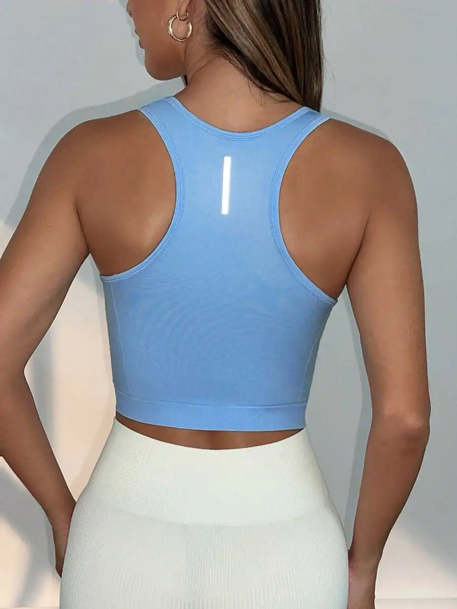 

Easithlete High-Stretch Seamless Solid Color Sleeveless Sports T-Shirt & Tank Top For Women Fitted Shirt