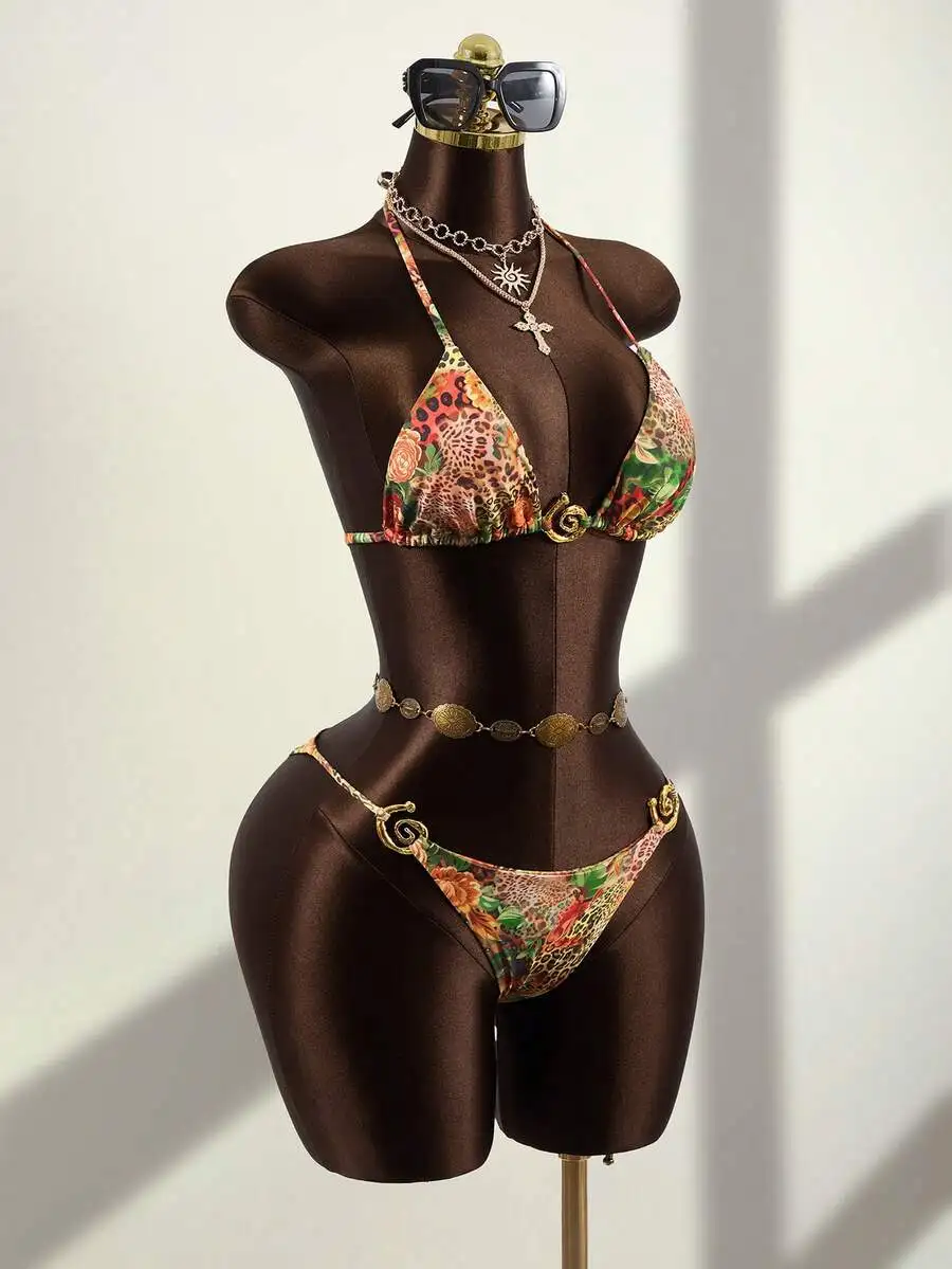 

Womens Leopard And Floral Print Bikini Set For Beach Summer