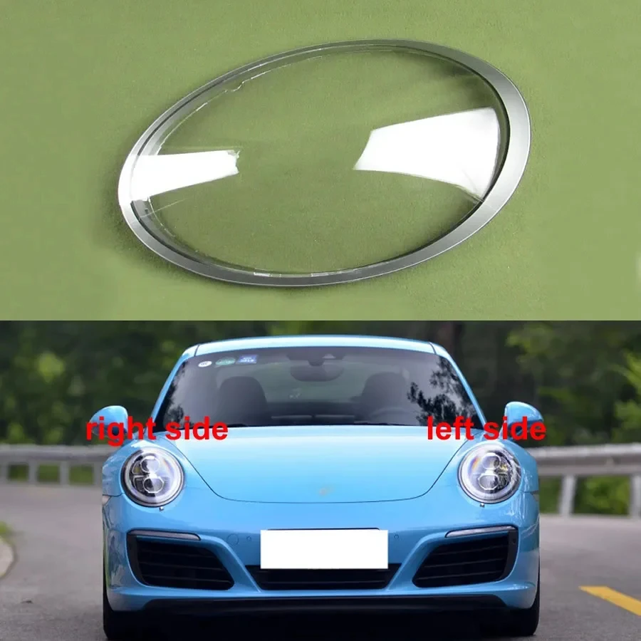 Grey Edge Transparent Lampshade Headlamp Cover Lamp Shell Headlight Shade Lens Silver For Porsche 911  991 2012-2018