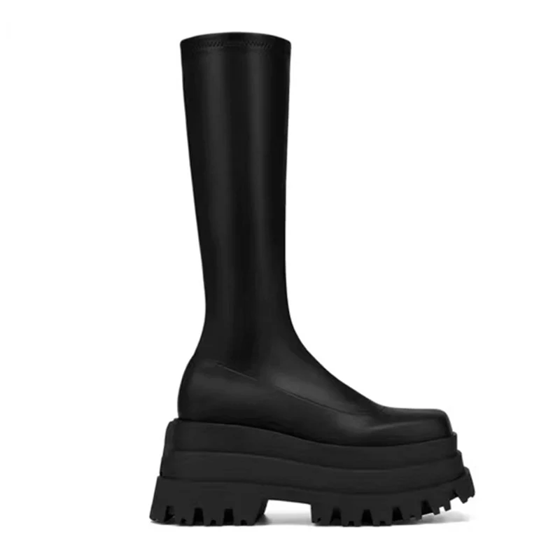 PRXDONG Women\'s Shoes Knee High Boots New Fashion Punk Chunky High Heels Platform Dress Party Casual Female Ankle Short Boots