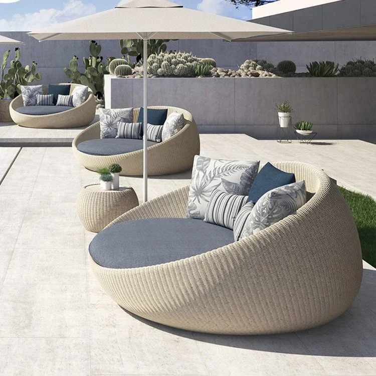 

Outdoor Furniture Round Sunbed Rattan Wicker Garden General Use Round Daybed