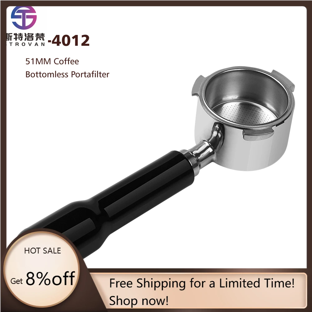 

STLF WJW Classic Black 51mm 3 Ears Coffee Bottomless Portafitler Barista Tools Espresso Machine 304 Stainless Steel Portafilter
