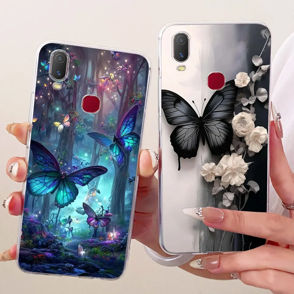 ل Vivo Y11 2019 Y12i / Vivo 1906 Y 11 جراب هاتف ملون فراشة زهرة المرأة جرلي لينة سيليكون غلاف واضح الغطاء الخلفي