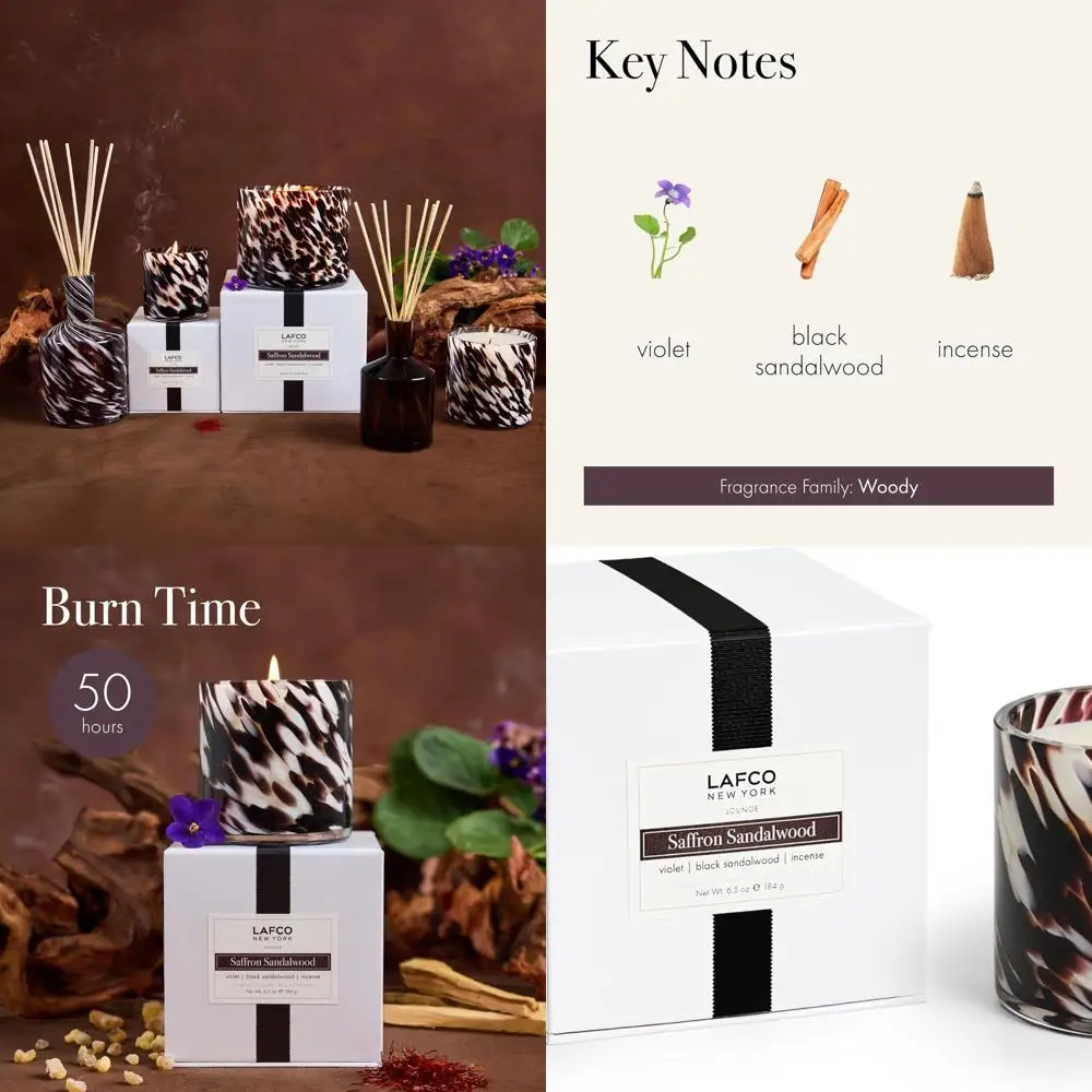 

Long-lasting Fall Candle - Saffron Sandalwood 6.5 oz, 50-Hour Burn, Reusable Glass, Handcrafted in USA