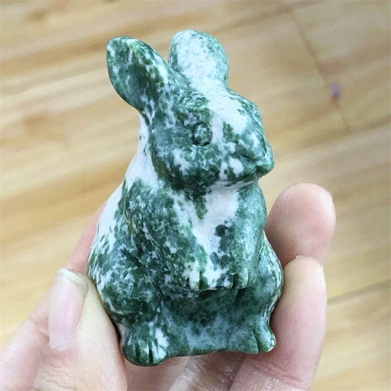 

Natural Qinhai Jasper Cartoon Rabbit Carving Polished Quartz Animal Healing Stones Gems For Home Decorations