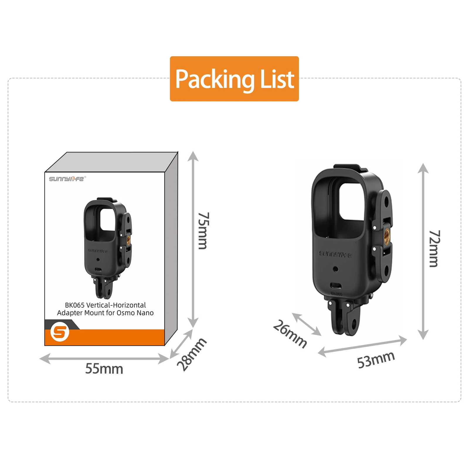 

ON-BK065 Quick-Release Expansion Adapter Mount for DJI OSMO Nano Horizontal/Vertical Shooting Bracket 2-CLaw 1/4Protective Frame