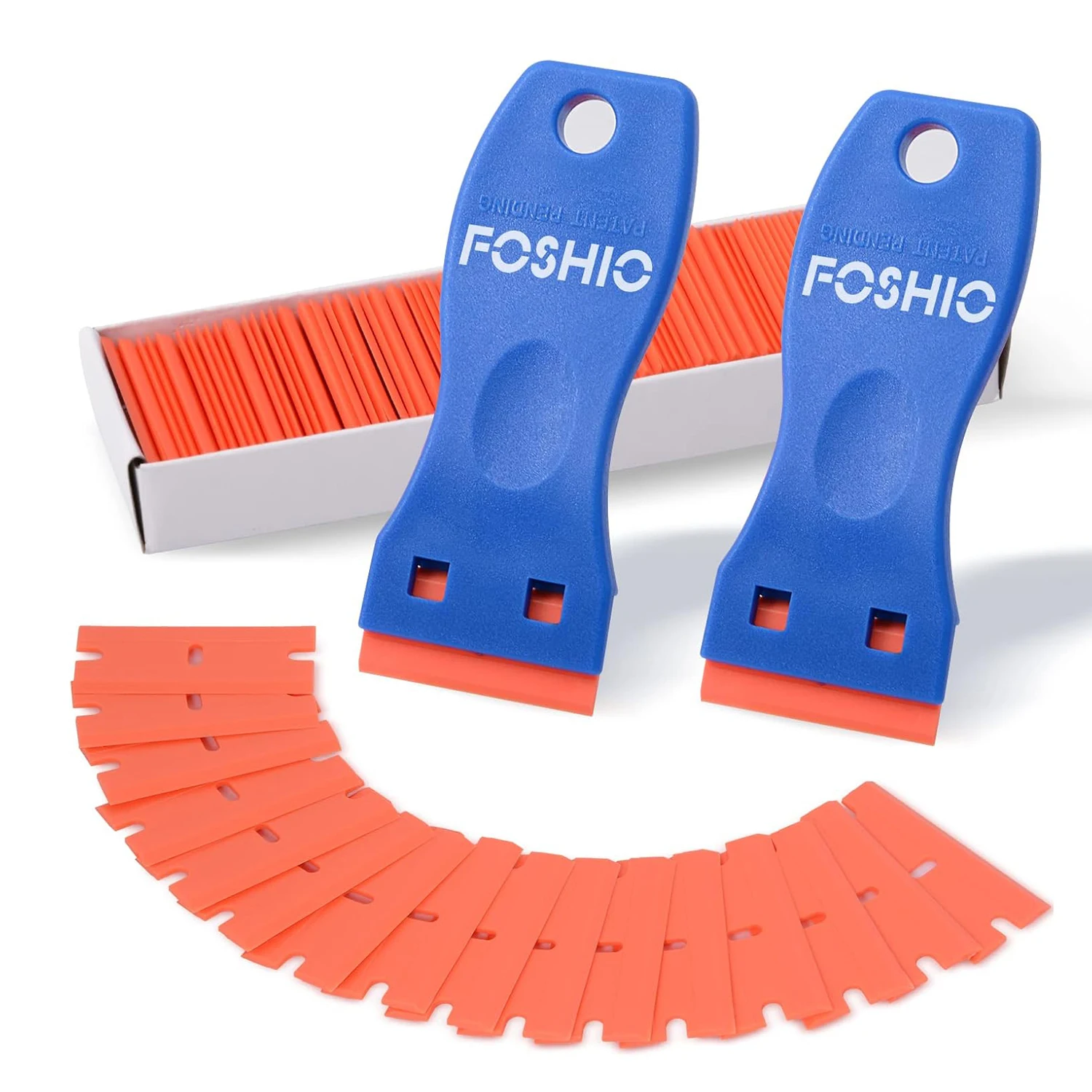 FOSHIO Plastic Scraper With 1.5-Inch Double Edged Razor Blade Car Window Glass Vinyl Sticker Label Removal Tool Kitchen Cleaning
