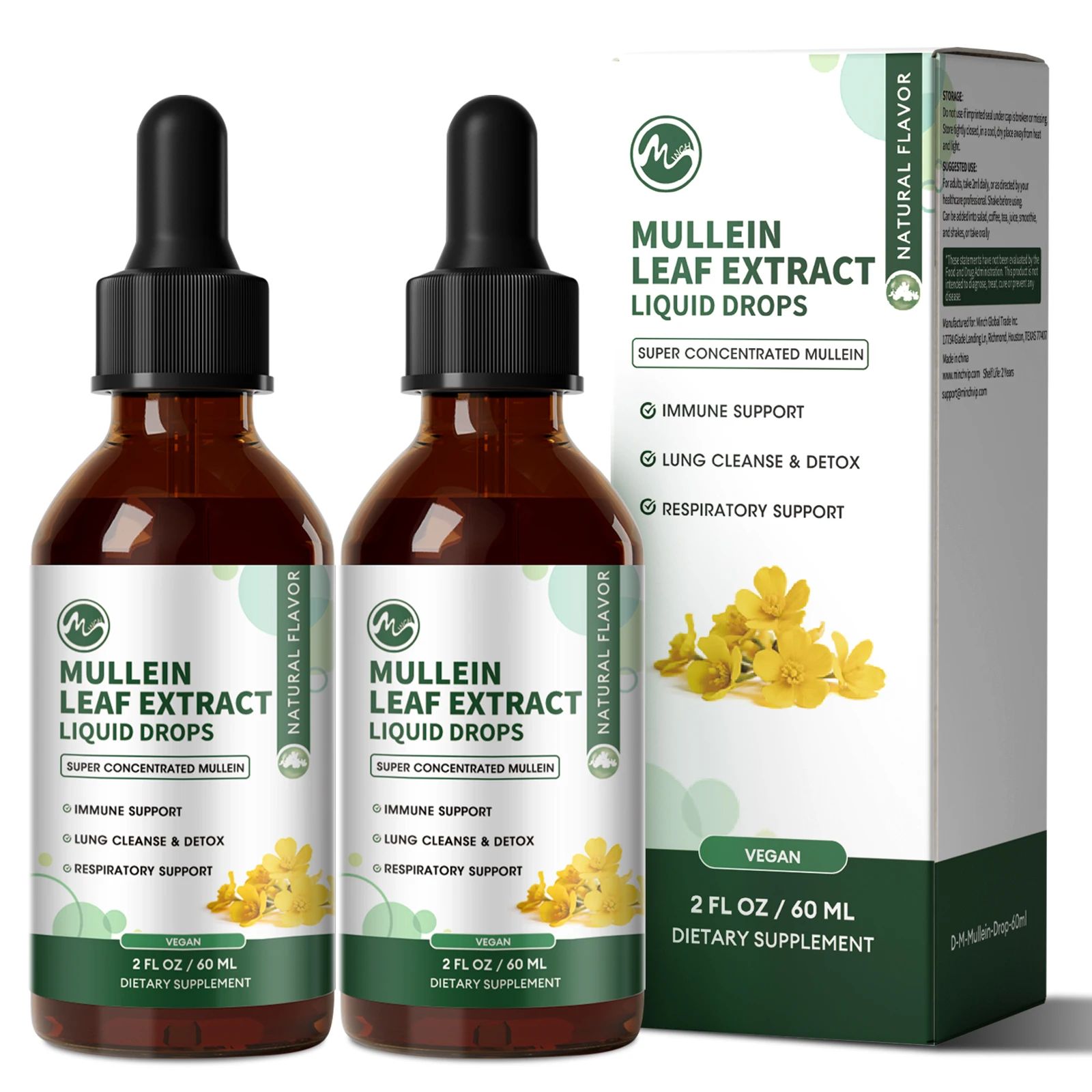 MINCH 60 مللي قطرة أوراق المولين 100% أوراق مولين نقية لتنظيف الرئتين ودعم الجهاز التنفسي بدون إضافات وخالية من الكافيين #1