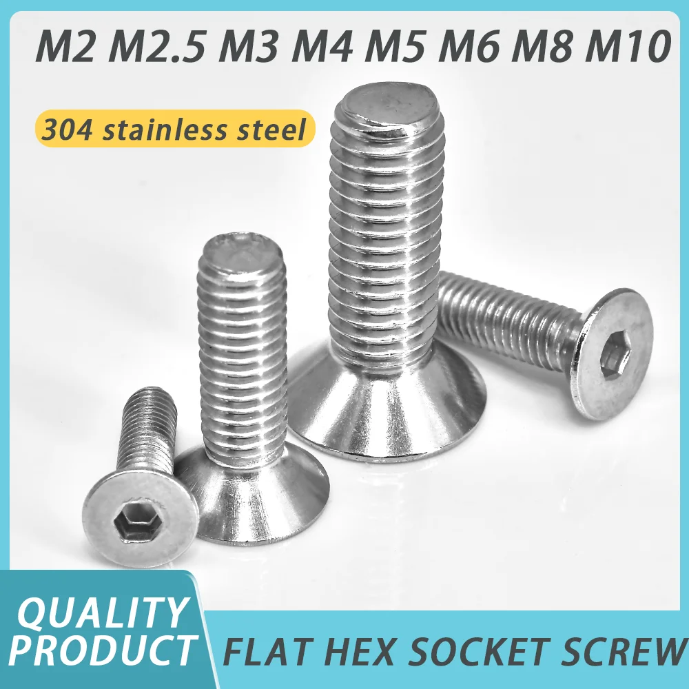 Allen Key Head Din7991 Screw M2 M2.5 M3 M4 M5 M6 M8 M10 304 Stainless Steel Hex Socket bolt Flat Countersunk Head Screws