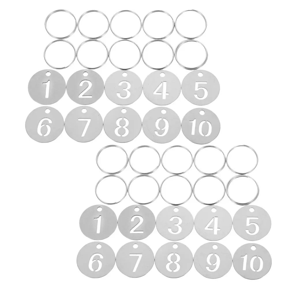 

2 Sets Stainless Steel Number Tags Round Numbered 1-10 Key Tags Labeling Metal Keychain For Organized Management Accessories