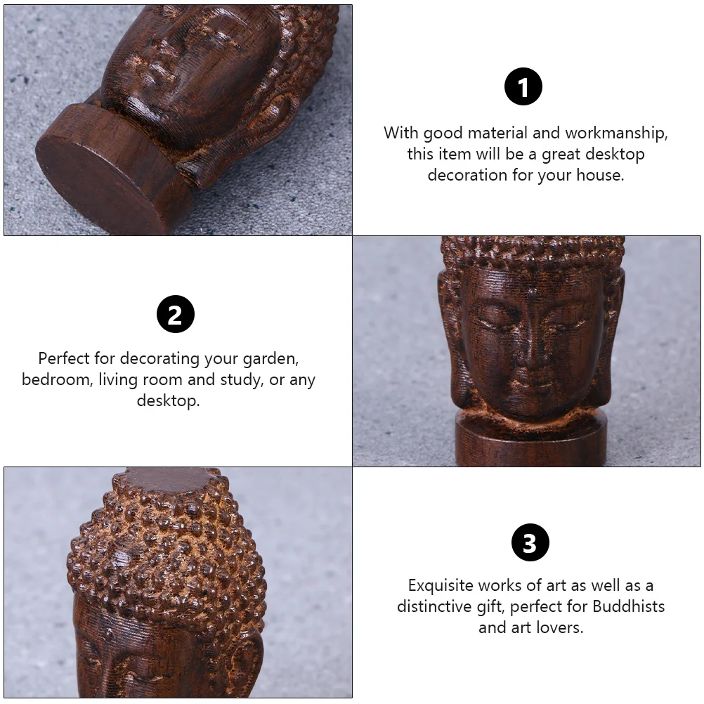 

3 Pcs Buddha Decor Head Wood Carving Crafts Wooden Religious Sakyamuni Child Decoration