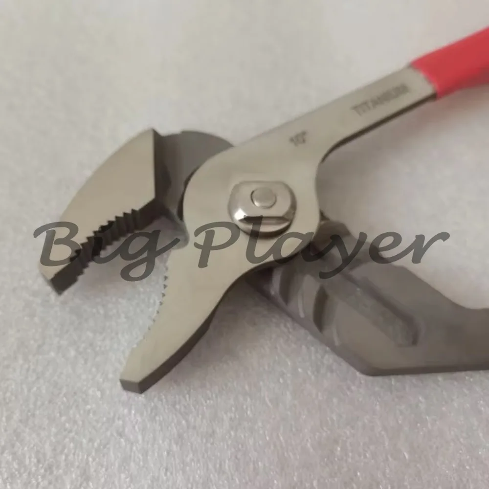 Non-Magnetic Titanium Hand Tool Grooved Engagement Pliers 10 Inch with Red Handle