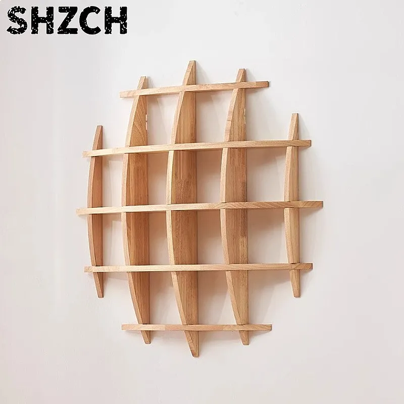 Chinese Style Solid Wood Wall Shelf Round Floating Display Cabinet for Tea Sets Handcrafted Cup Holder Decor