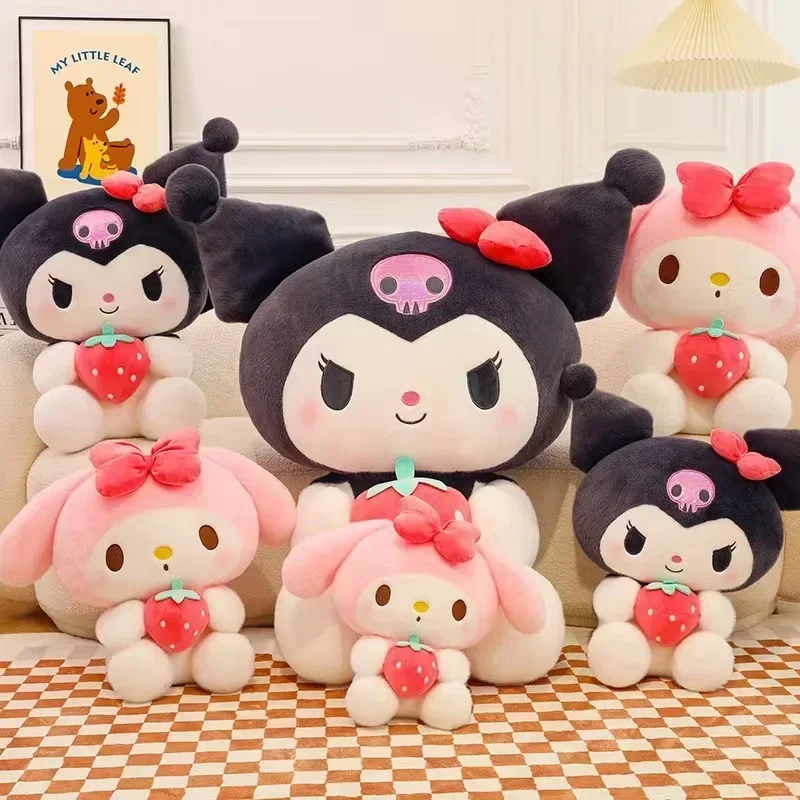 Sanrio Strawberry Kuromi Pillow Plush Toy Girls Soft Stuffed Animal Toys Strawberry Melody Doll Gift