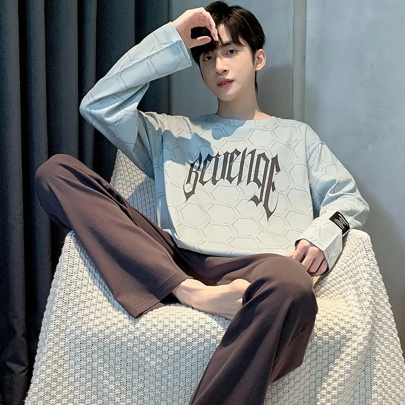 

Pajamas Men's Long Sleeved Autumn Winter 2024 New Round Neck Thin Sleepwear Casual Youth Homewear Plus Size Loungewear Set