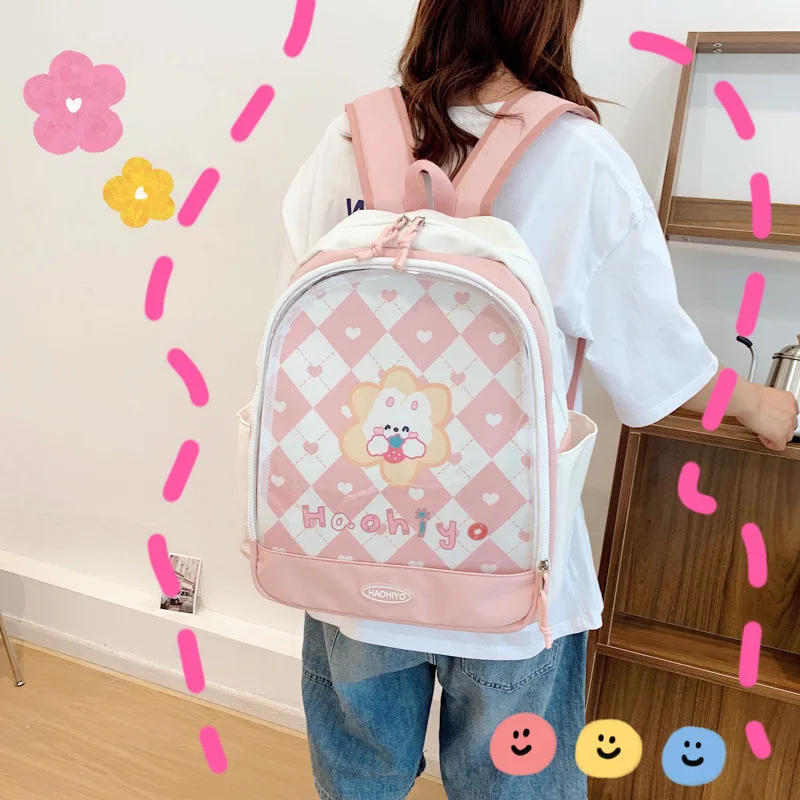 New Trendy Ita Backpacks Teenage Girls Transparent Canvas School Bag High-capacity Print Clear Rucksack  Bolsa Mujer 2024