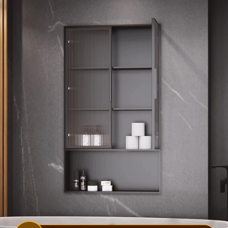 

Stainless steel niche cabinet tempered glass door bathroom rack