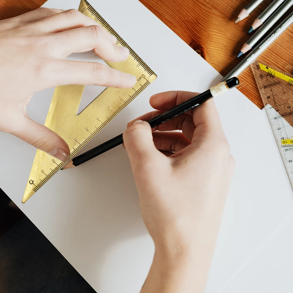 

Triangle Ruler Drawing Tool Geometry Measurement Ruler Brass Protractor Metal Measuring Rulers School Stationery High Grade