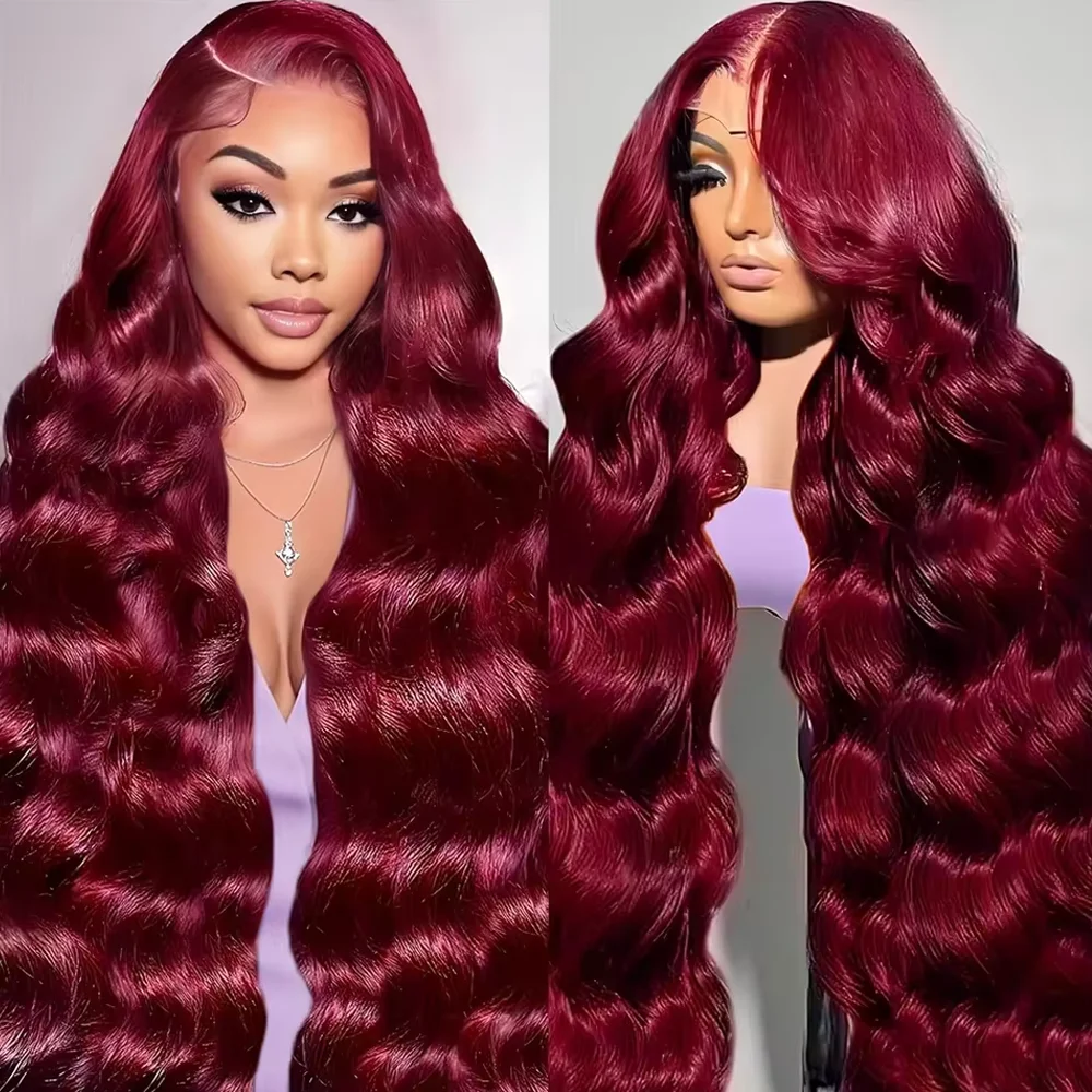 

99J Burgundy Lace Front Wig Human Hair Body Wave HD 13x4 Lace Frontal Wigs Human Hair Pre Plucked 250 Density Wig For Women