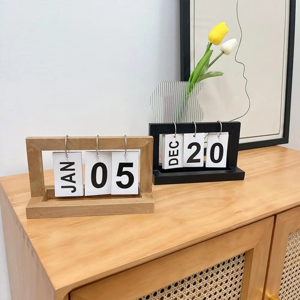 Декор рабочей станции календаря, устойчивый к ржавчине деревянный орнамент вечного календаря, настольный декор с металлическим железным кольцом, твердый для дома