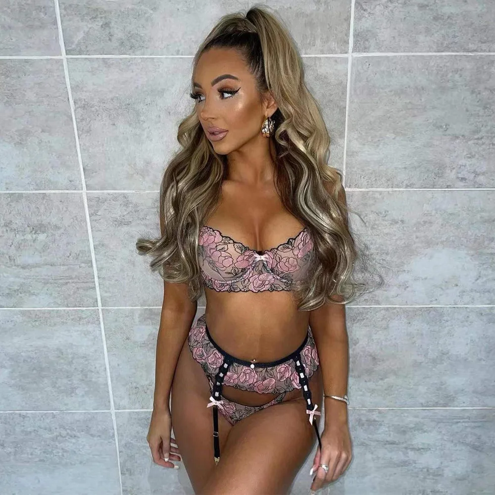 Pink Embroidered  Knot Strap Underwear Set Trending Cross-Border Personalized Women's Clothing Spring 2025