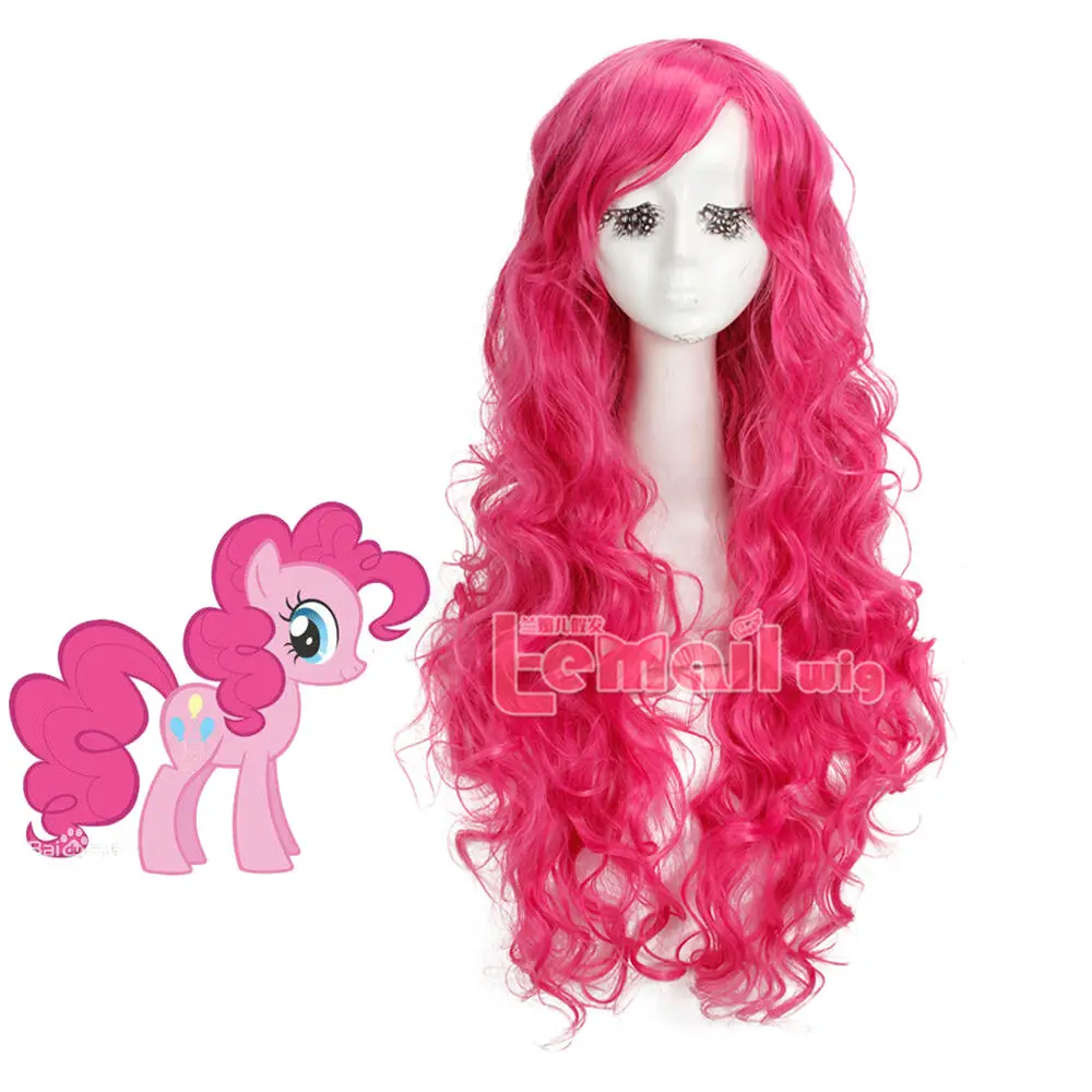 My Little Pony Pinkie Pie Magenta Curly Wavy Wave Long Cosplay Wig Halloween Wig