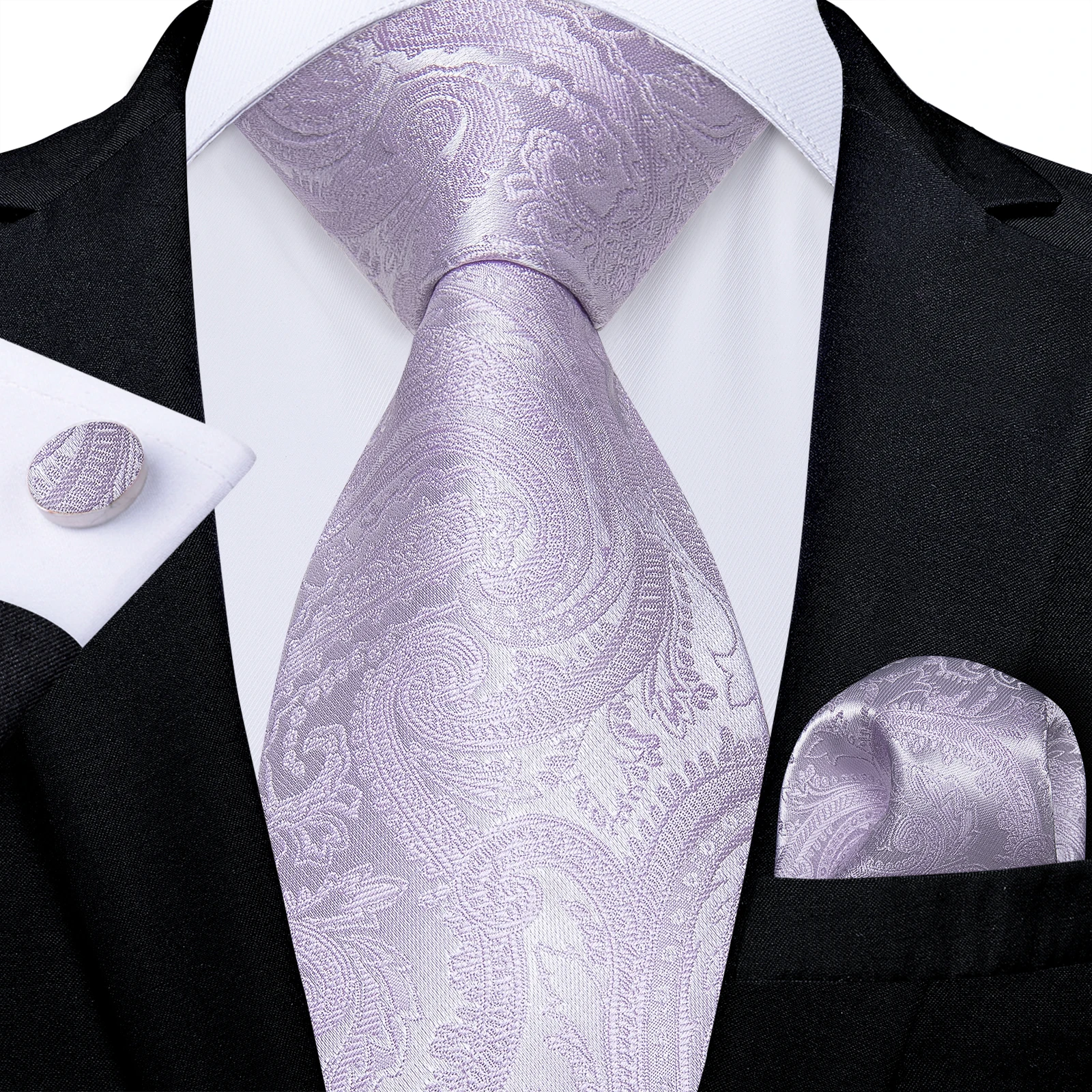 

Luxury Purple Paisley Silk Tie Set Handkerchief Cufflinks Wedding Party Formal Necktie Neckwear Accessories Gift Wolesale