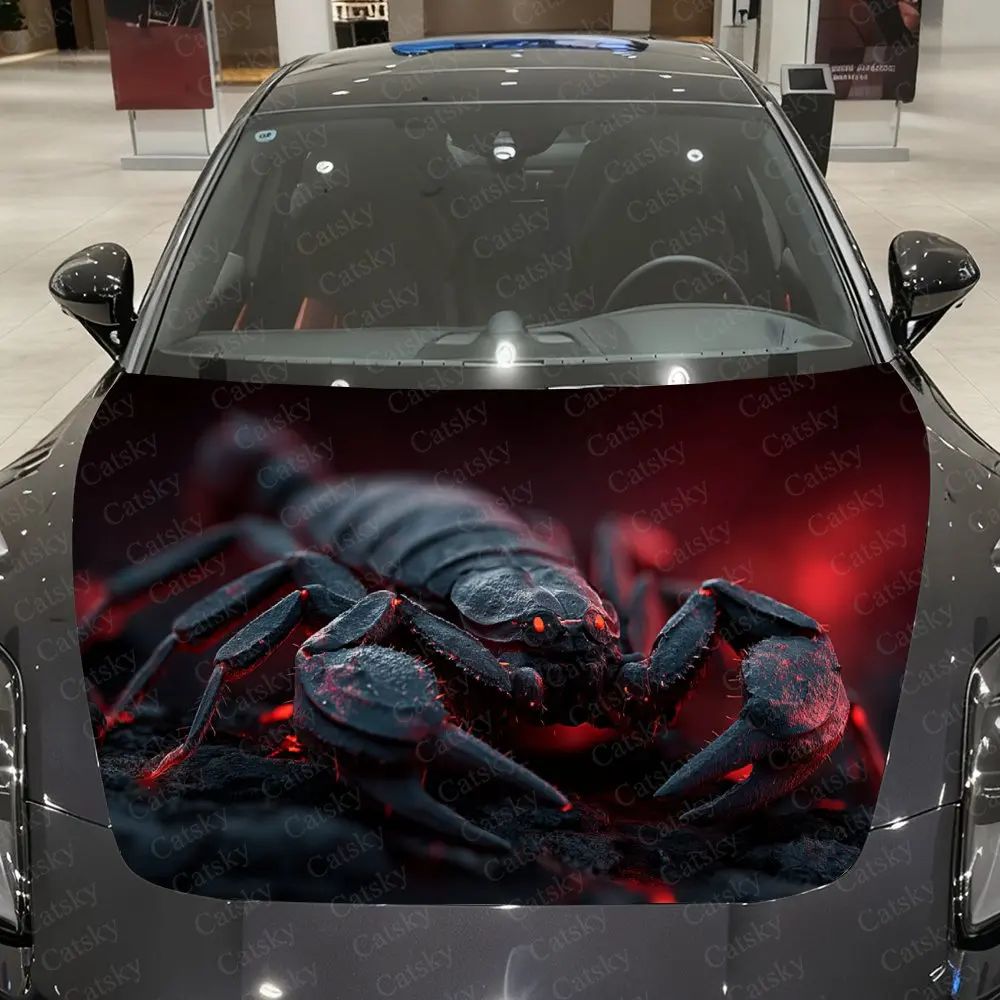 

Скорпион с ясеневой броней и красным пламенем, виниловая пленка для автомобиля, материал ПВХ, водонепроницаемая наклейка на капот автомобиля, самоклеящаяся устойчивая к царапинам St