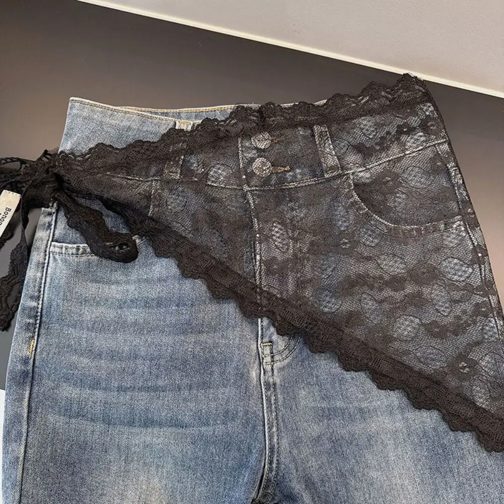 

Korean Floral Lace Mini Skirt Lace-up Y2K Streetwear Hip Curtain Apron Wrap Skirt for Women