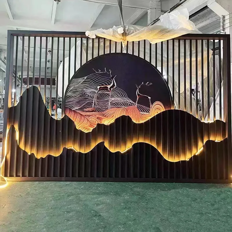 

courtyard screen wall, decorative entrance partition stainless steel, outdoor rockery background wall screen