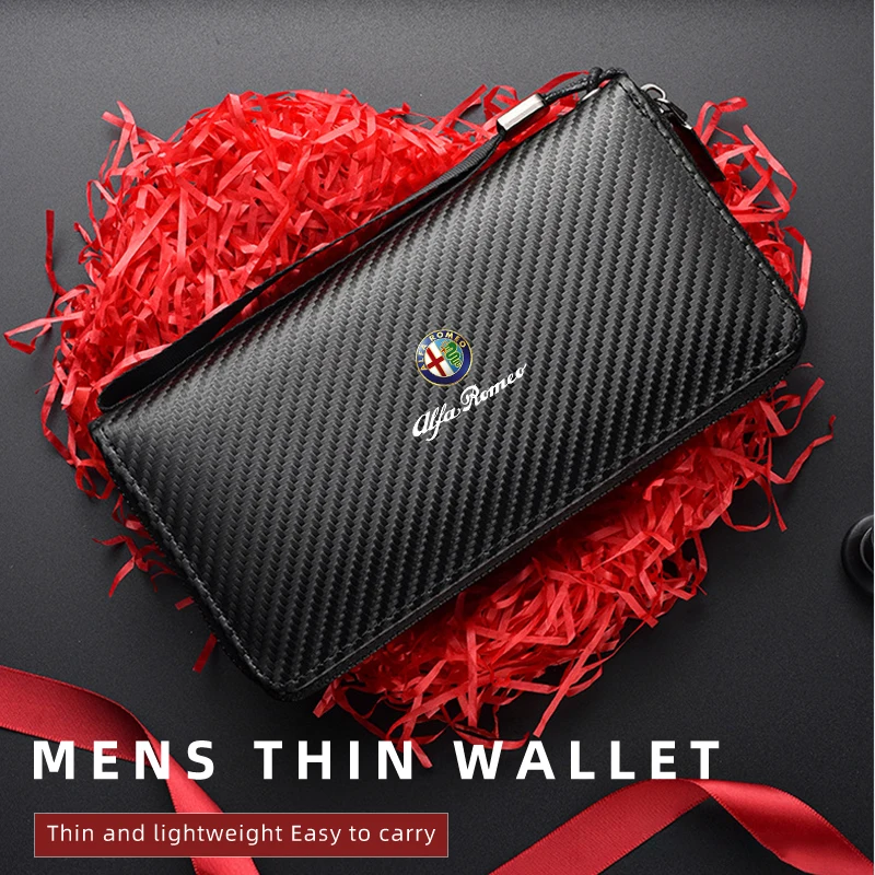 Men Business Long Wallet Carbon Fibre Coin Purse Key Holder Bank Card Bag For Alfa Romeo Giulietta GT Mito Brera Giulia Stelvio