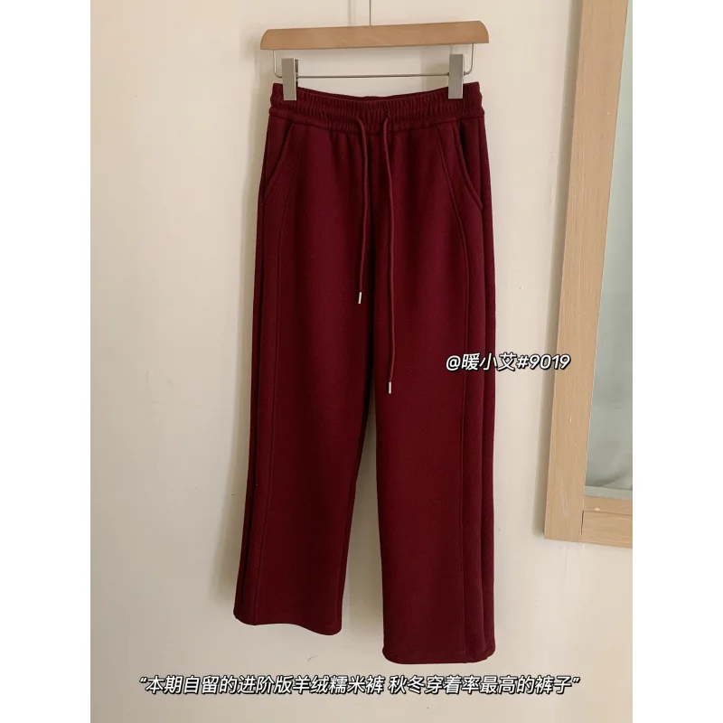 

Женские широкие брюки, зимние прямые брюки на флисовой подкладке для женщин, повседневные широкие брюки, утепленные теплые свободные брюки, новинка
