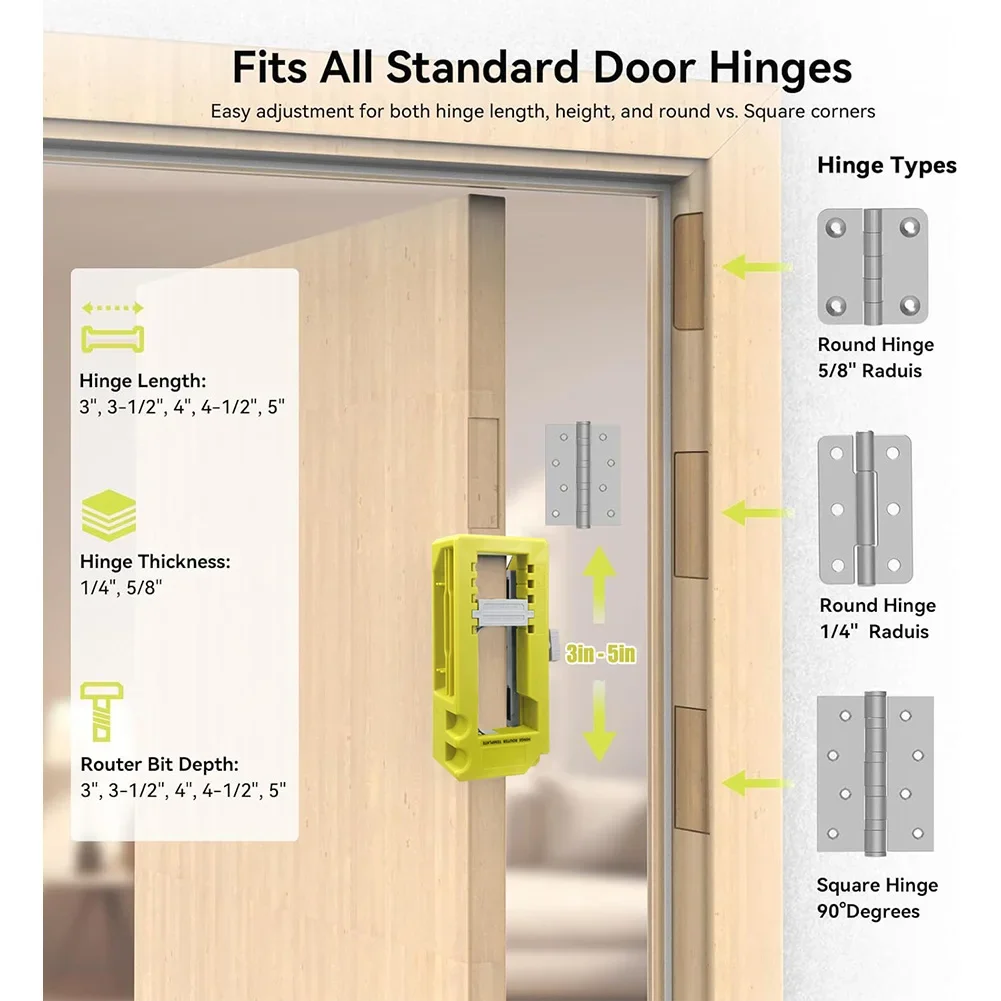 

1 шт., комплект для установки дверных петель, шаблон дверного фрезерного станка, шарнирный инструмент для петель от 3 до 5 дюймов, дверные петли