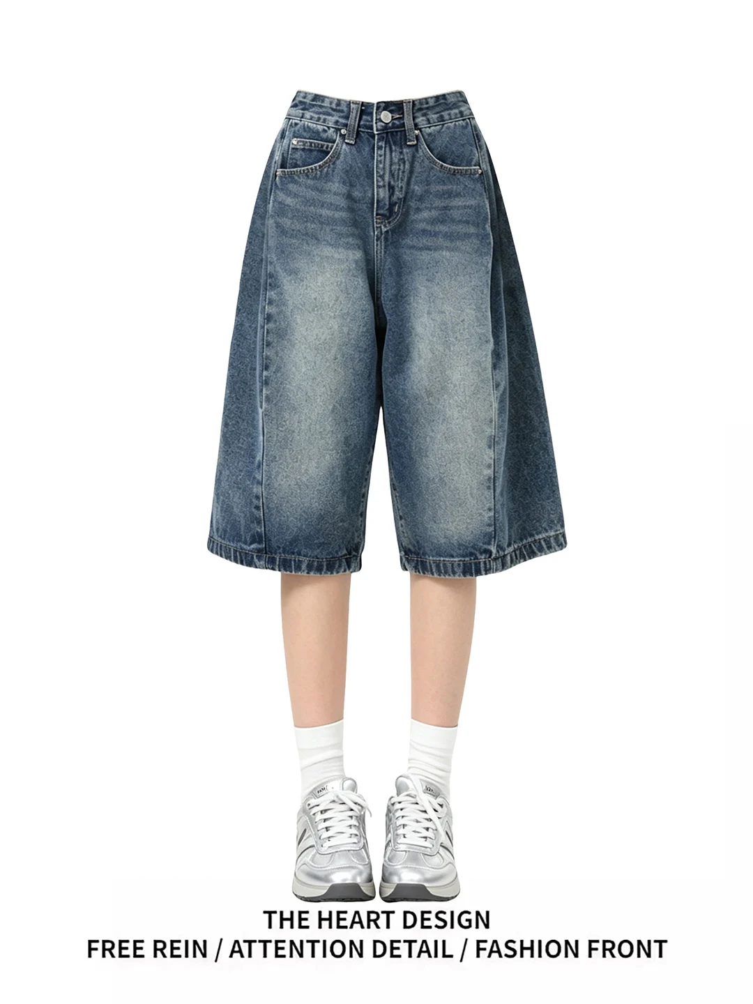 

Retro American Washed Denim Five-Point Shorts Women Summer New Loose Versatile Slim Wide Leg Casual Shorts Blue High Waist