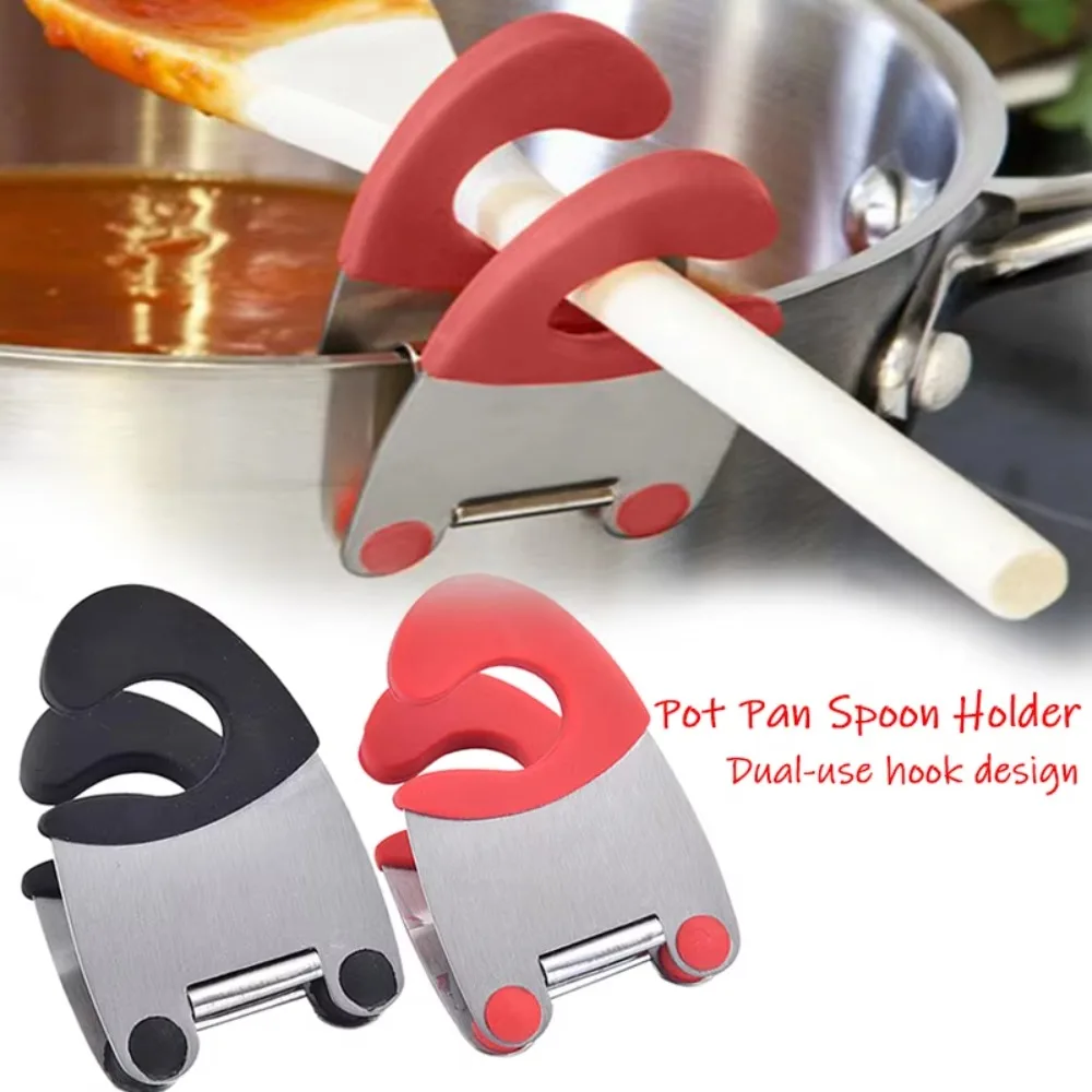 Stainless Steel Pot Side Utensil Holder Anti Scald Spoon Spatula Rest Clip Portable Kitchen Gadget Cooking Tool Organizer