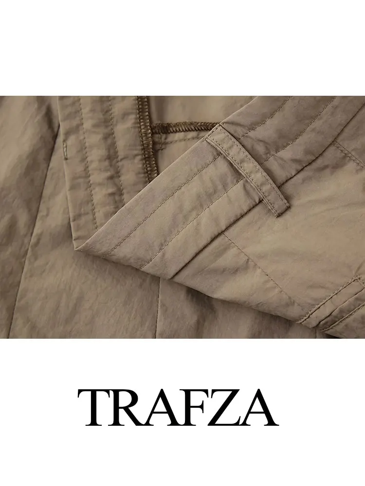 TRAFZA Women Fashion Solid Pleated Pant High Waist Zipper Fly Straight Pants 2024 Casual Vintage Khaki Y2k Trousers Woman TRAF