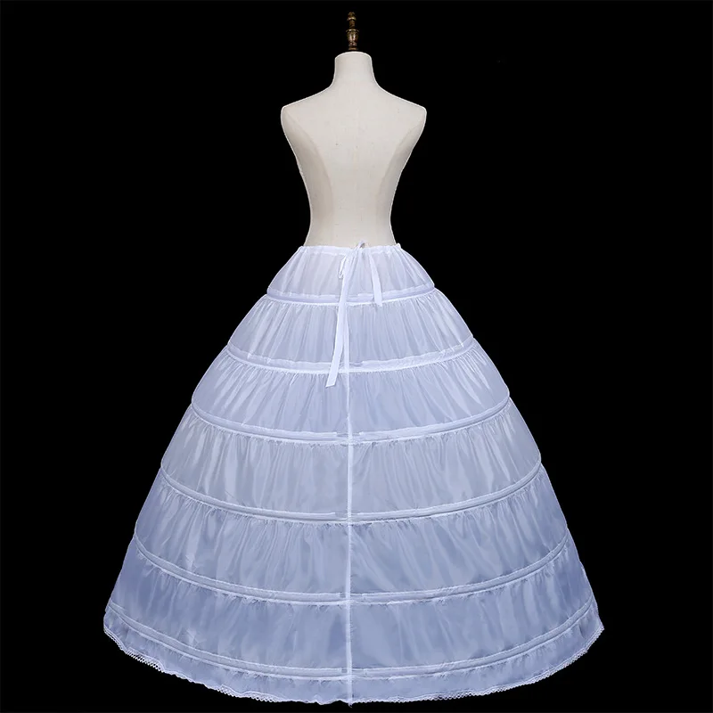 

White 6 Black Hoops Crinoline Long Wedding Petticoats Ball Gown Dress Underskirt Skirt Half Slips for Wedding Bridal Dresses