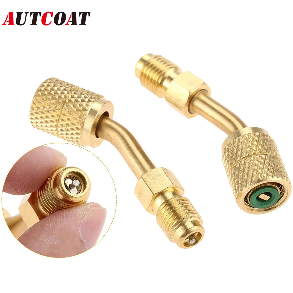 1Set R410a Charging Vacuum Port Adapter Brass Converter with Thimble 5/16 Inch Female Quick Coupler to 1/4 Inch Male Flare