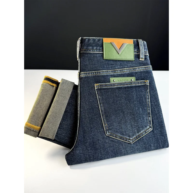 

Высококачественные мужские эластичные джинсы, приталенный крой и маленькие ноги, осенний тренд 202, ретро-винтаж, винтажные синие роскошные длинные брюки