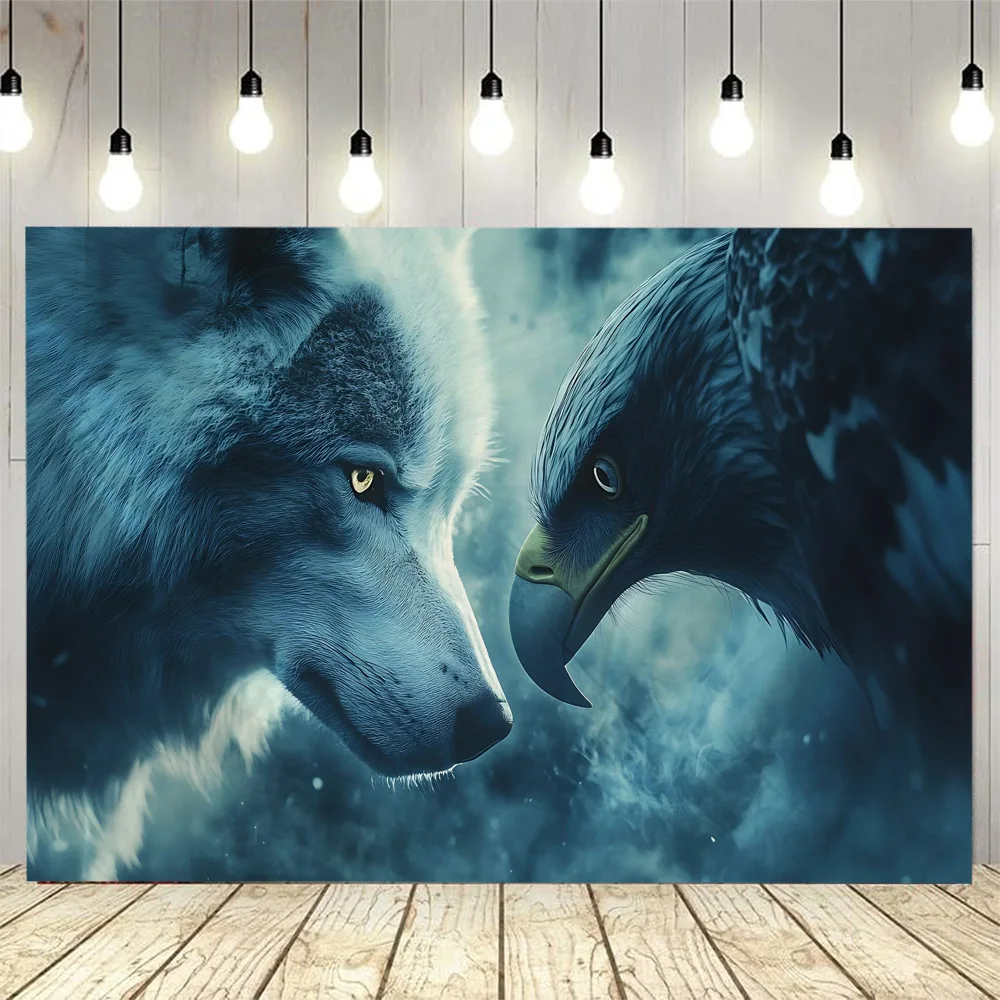 

Wolf and Eagle Tapestry Wall Hanging psychedelic Animal Background Poster Dormitory Studio Decoration Fabric Mural Bed Sheet