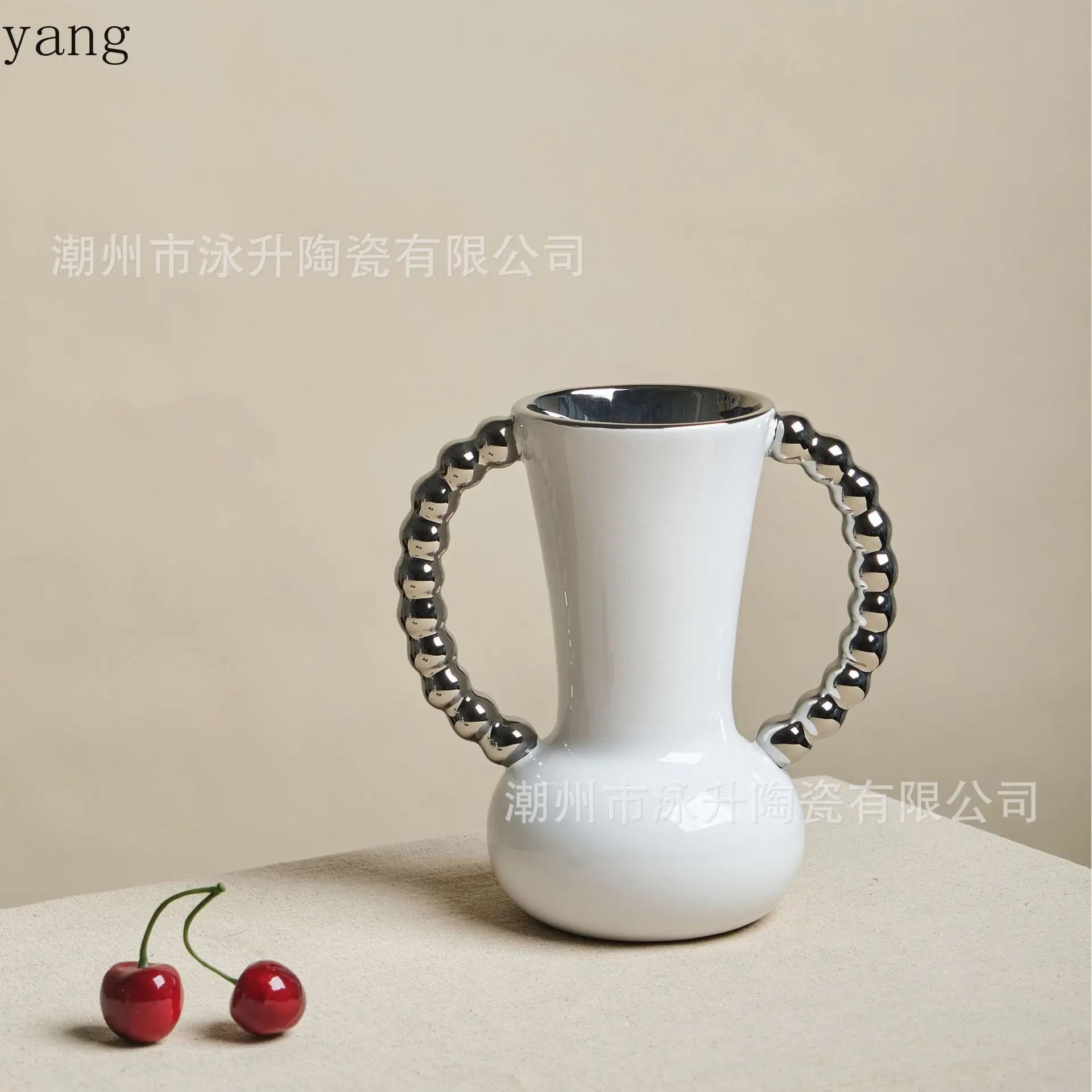 CX light luxury pearl handle ceramic vase [premium sense] home decoration