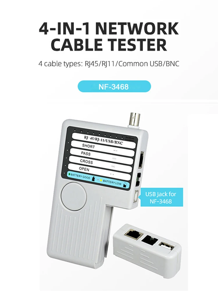 NOYAFA NF-3468 4 w 1 Tester kabli sieciowych zdalne BNC RJ45 RJ11 USB ręczne kable testery do kabli UTP STP Tracker — zdjęcie 2