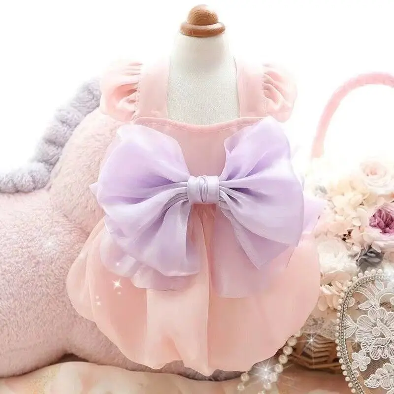 Pet Dog Skirt Puppy Bowknot Skirt Princess Baby Dog Party Wedding Gauze Dress Small Dogs Puppy Cat Costume White Pet Supplies