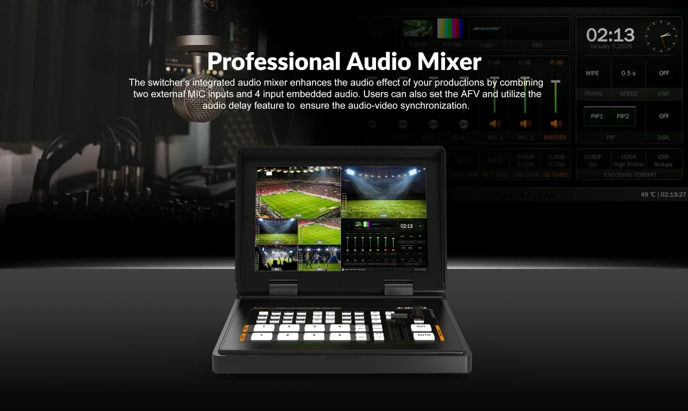 AVMATRIX 4-قناة SDI/HD Shark H4/Shark H4 Plus/Shark S4/Shark S4 Plus 10.1 بوصة محول فيديو متدفق